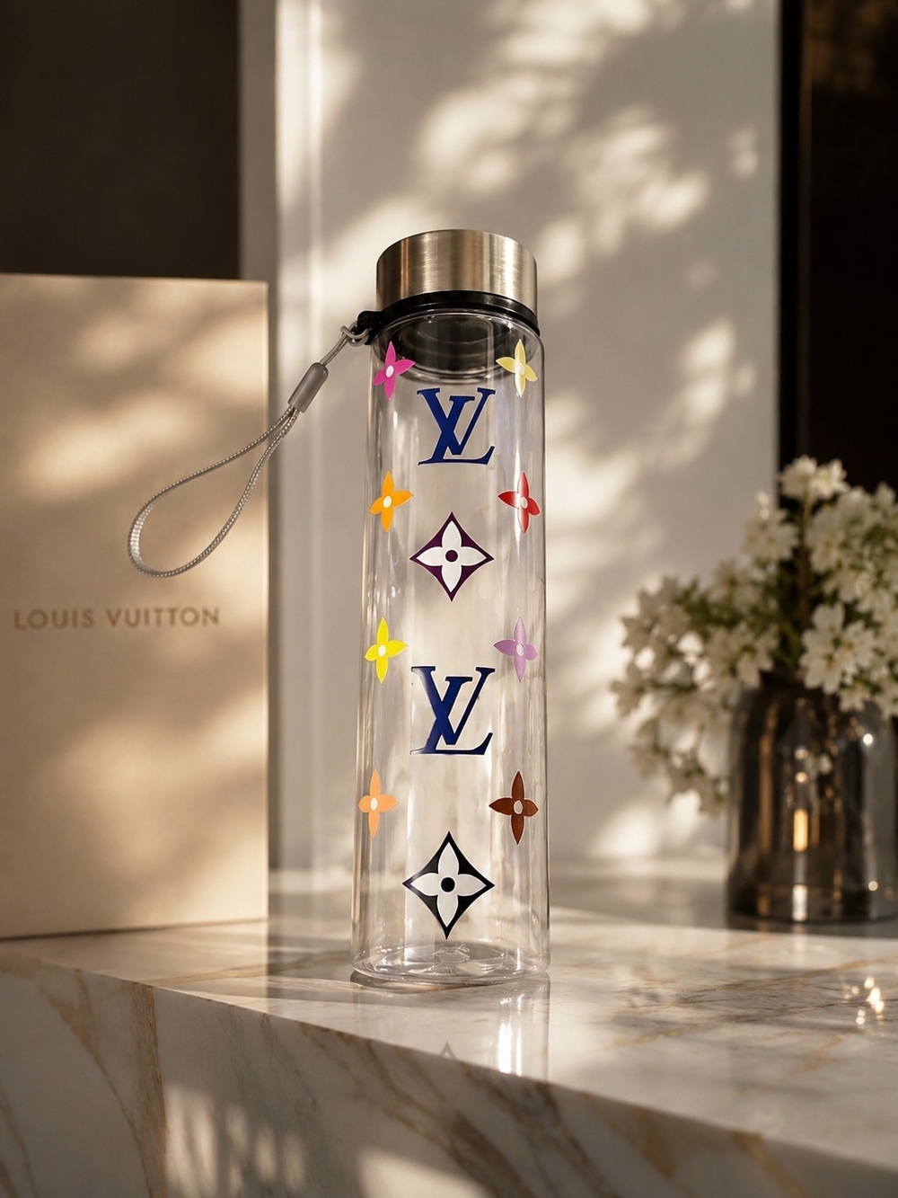 Luxury Monogram 22 oz BPA-Free Water Bottle with Wrist Strap